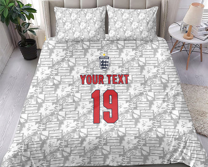 Custom World Football 2026 England Bedding Set Three Lions Monogram White Glory