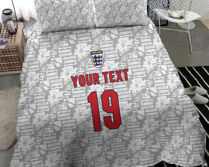 Custom World Football 2026 England Bedding Set Three Lions Monogram White Glory