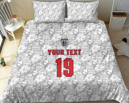 Custom World Football 2026 England Bedding Set Three Lions Monogram White Glory