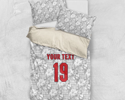 Custom World Football 2026 England Bedding Set Three Lions Monogram White Glory
