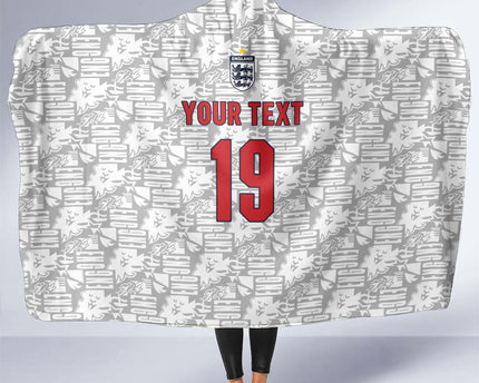 Custom World Football 2026 England Hooded Blanket Three Lions Monogram White Glory