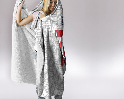 Custom World Football 2026 England Hooded Blanket Three Lions Monogram White Glory