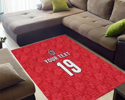Custom World Football 2026 England Area Rug Three Lions Monogram Red Glory