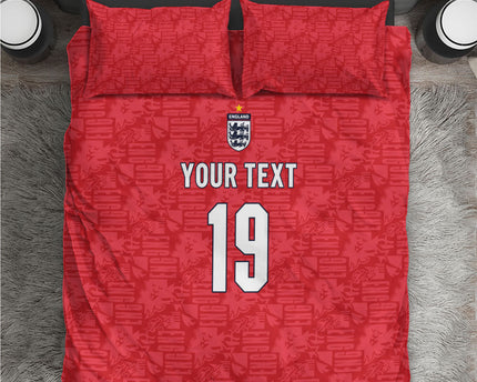 Custom World Football 2026 England Bedding Set Three Lions Monogram Red Glory