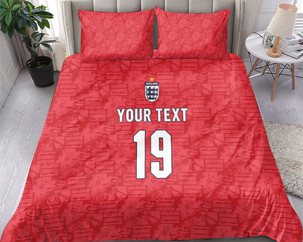 Custom World Football 2026 England Bedding Set Three Lions Monogram Red Glory