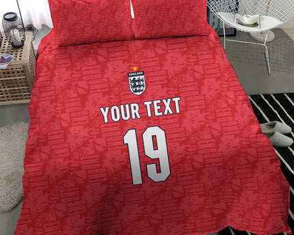 Custom World Football 2026 England Bedding Set Three Lions Monogram Red Glory
