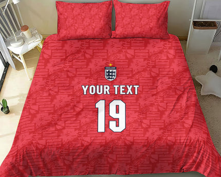 Custom World Football 2026 England Bedding Set Three Lions Monogram Red Glory