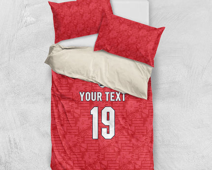 Custom World Football 2026 England Bedding Set Three Lions Monogram Red Glory
