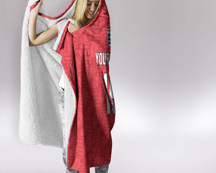 Custom World Football 2026 England Hooded Blanket Three Lions Monogram Red Glory
