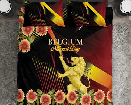 Belgium National Day Bedding Set Rampant Lion Gaillardia Heritage Pride