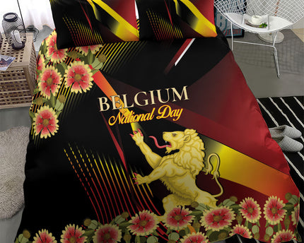Belgium National Day Bedding Set Rampant Lion Gaillardia Heritage Pride