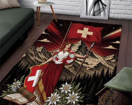Switzerland National Day Area Rug Helvetia Alps Heritage Pride