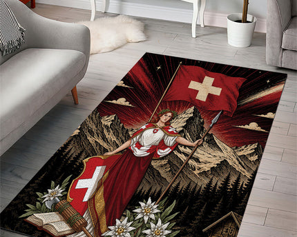 Switzerland National Day Area Rug Helvetia Alps Heritage Pride