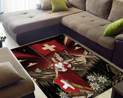 Switzerland National Day Area Rug Helvetia Alps Heritage Pride