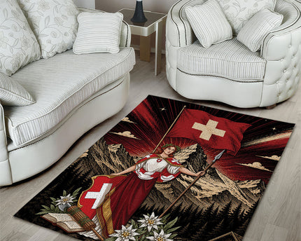 Switzerland National Day Area Rug Helvetia Alps Heritage Pride