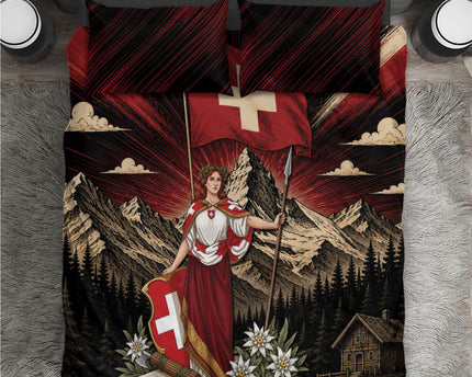 Switzerland National Day Bedding Set Helvetia Alps Heritage Pride