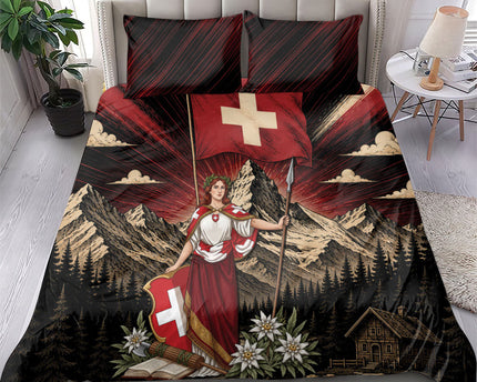 Switzerland National Day Bedding Set Helvetia Alps Heritage Pride