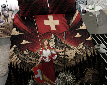 Switzerland National Day Bedding Set Helvetia Alps Heritage Pride