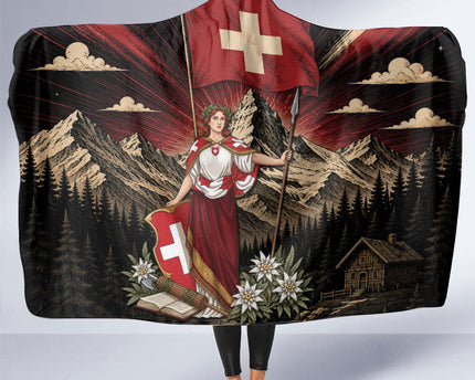 Switzerland National Day Hooded Blanket Helvetia Alps Heritage Pride