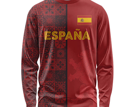 Custom World Football 2026 Spain Long Sleeve Shirt Spanish Lion Azulejo Pattern