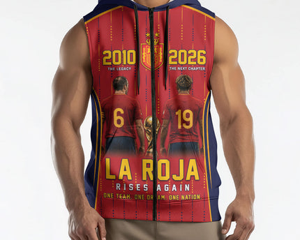 Custom Spain La Roja Football Sleeveless Zip Hoodie 2010 Legacy 2026 Next Chapter