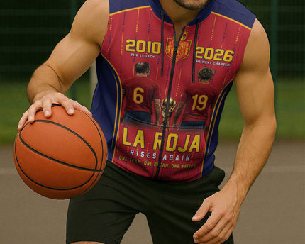 Custom Spain La Roja Football Sleeveless Zip Hoodie 2010 Legacy 2026 Next Chapter