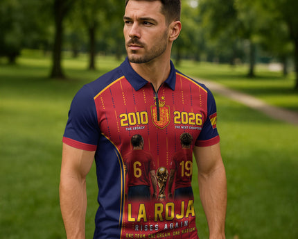 Custom Spain La Roja Football Zipper Polo Shirt 2010 Legacy 2026 Next Chapter