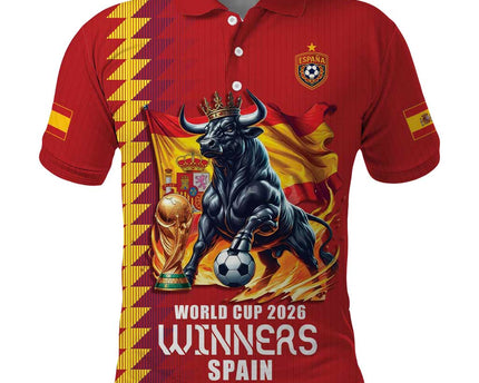 Custom World Football 2026 Spain Polo Shirt Spanish Bull Rising Champions
