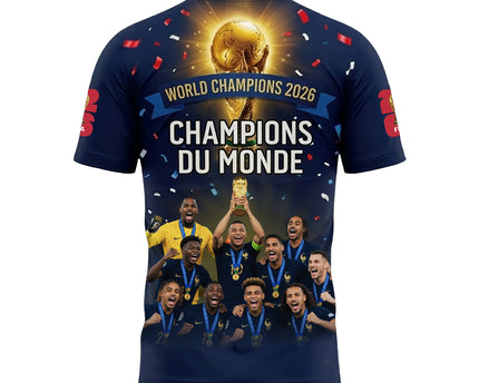 France World Cup Winners 2026 Soccer Jersey Gold Trophy & Confetti Graphic