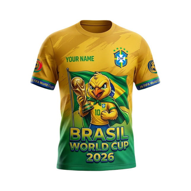 Brazil Trophy Mascot Fan Jersey – Custom Name World Cup 2026 Soccer Jersey