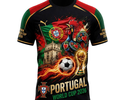 Portugal Football Heritage Shirt - Belém Tower & Golden Cup 3D Graphic Jersey
