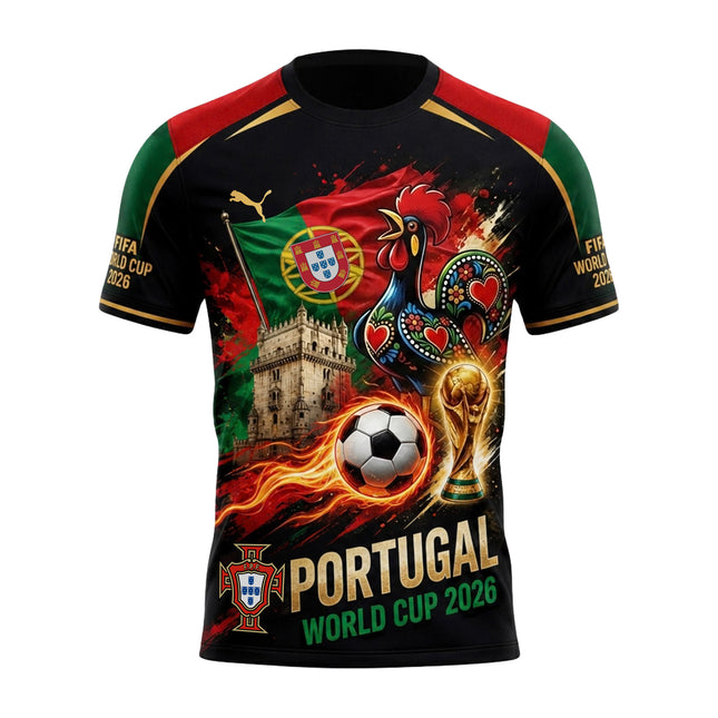 Portugal Football Heritage Shirt - Belém Tower & Golden Cup 3D Graphic Jersey