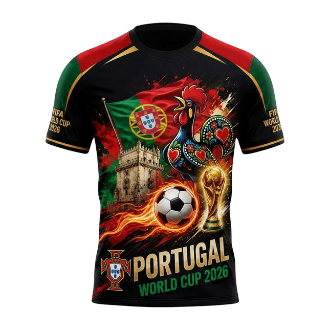 Portugal Football Heritage Shirt - Belém Tower & Golden Cup 3D Graphic Jersey