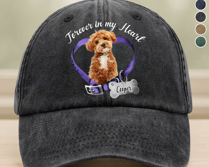Custom Photo Forever In My Heart Memorial Washed Denim Baseball Cap