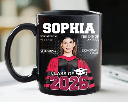 Custom Photo Congrats Class Of 2026 Magazine Graduation Gift Black Mug