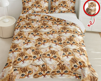Custom Funny Cat Photo Portrait Bedding Set Birthday, Christmas Gift For Cat Lover