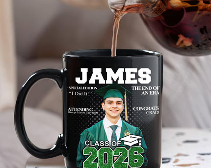 Custom Photo Congrats Class Of 2026 Magazine Graduation Gift Black Mug