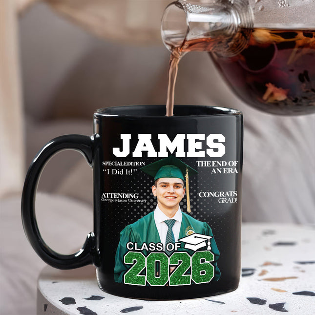 Custom Photo Congrats Class Of 2026 Magazine Graduation Gift Black Mug