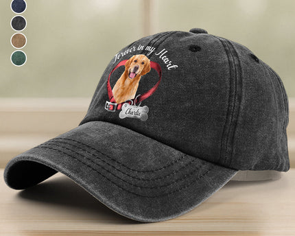 Custom Photo Forever In My Heart Memorial Washed Denim Baseball Cap