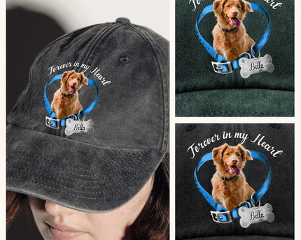 Custom Photo Forever In My Heart Memorial Washed Denim Baseball Cap