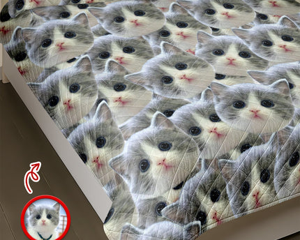 Custom Funny Cat Photo Portrait Bedding Set Birthday, Christmas Gift For Cat Lover