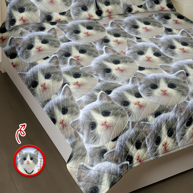 Custom Funny Cat Photo Portrait Bedding Set Birthday, Christmas Gift For Cat Lover