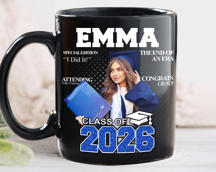 Custom Photo Congrats Class Of 2026 Magazine Graduation Gift Black Mug