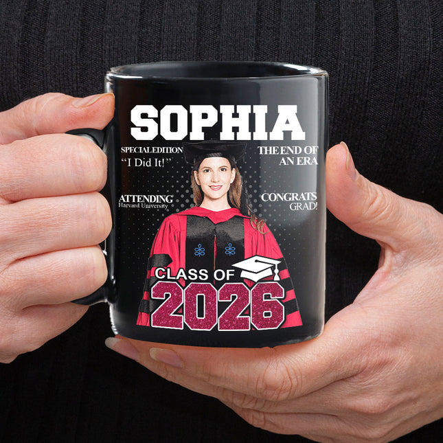 Custom Photo Congrats Class Of 2026 Magazine Graduation Gift Black Mug