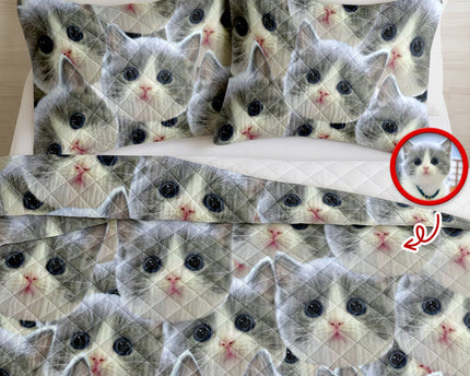 Custom Funny Cat Photo Portrait Bedding Set Birthday, Christmas Gift For Cat Lover