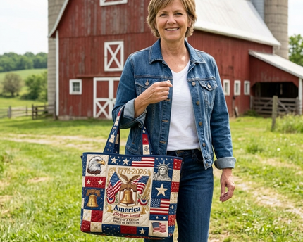 America 250 Years Strong Quilted Tote Bag - Patriotic Gift for Her