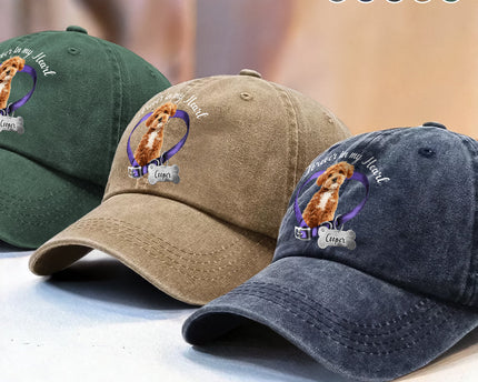 Custom Photo Forever In My Heart Memorial Washed Denim Baseball Cap