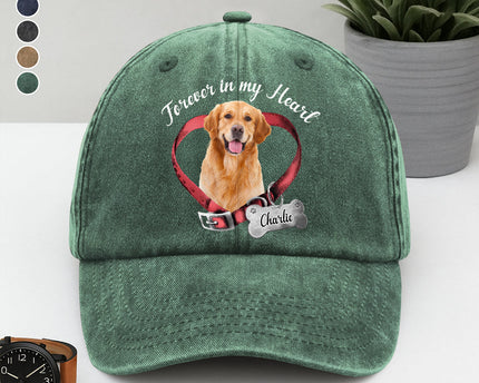 Custom Photo Forever In My Heart Memorial Washed Denim Baseball Cap