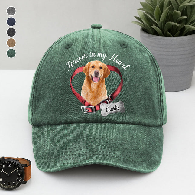 Custom Photo Forever In My Heart Memorial Washed Denim Baseball Cap
