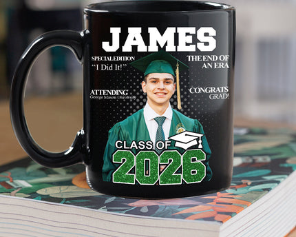 Custom Photo Congrats Class Of 2026 Magazine Graduation Gift Black Mug